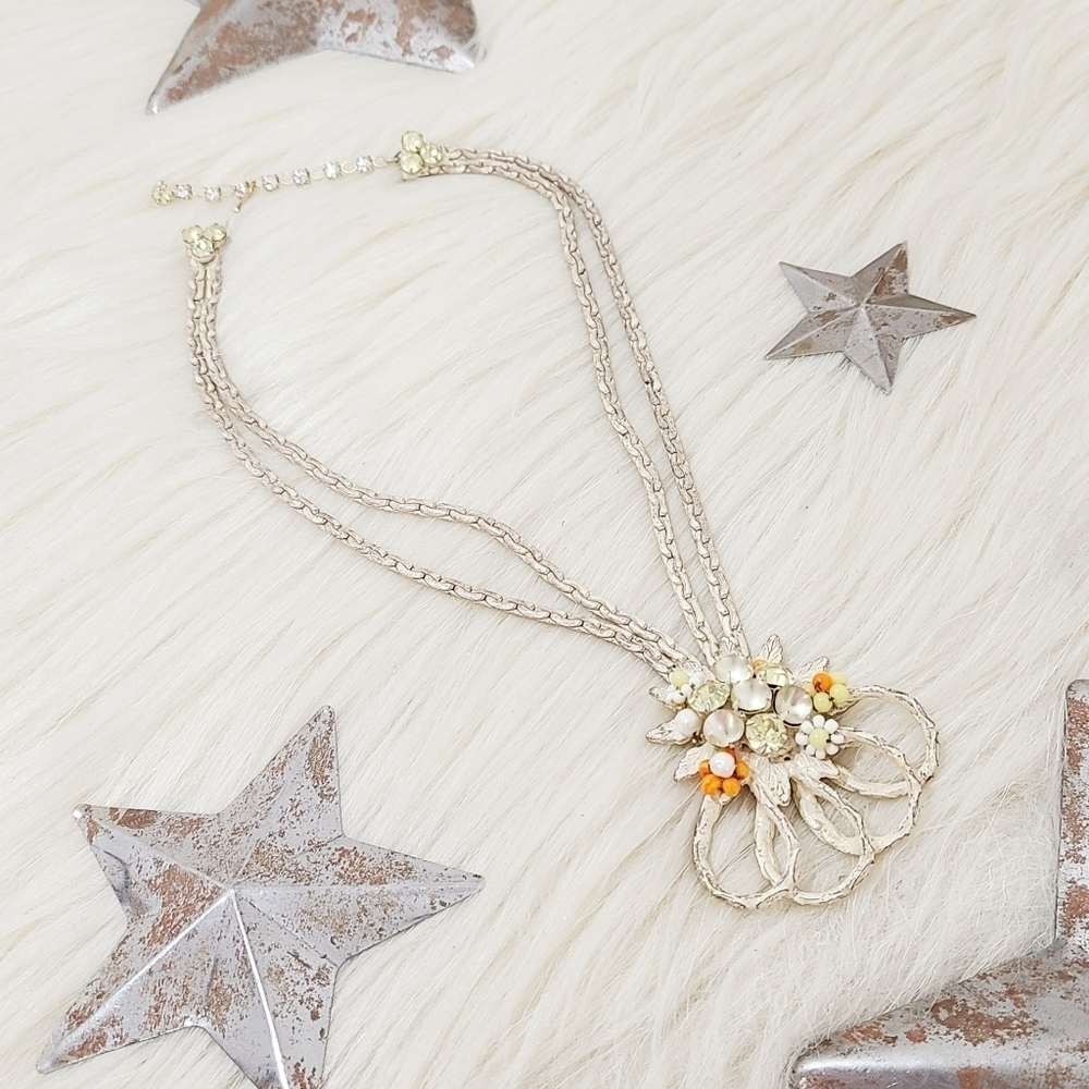 Vintage Original by Robert floral necklace yellow orange rhinestone